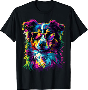 Australian Shepherd Lovers Pop Art Funny Australian Shepherd T-Shirt - T-Shirt | Black