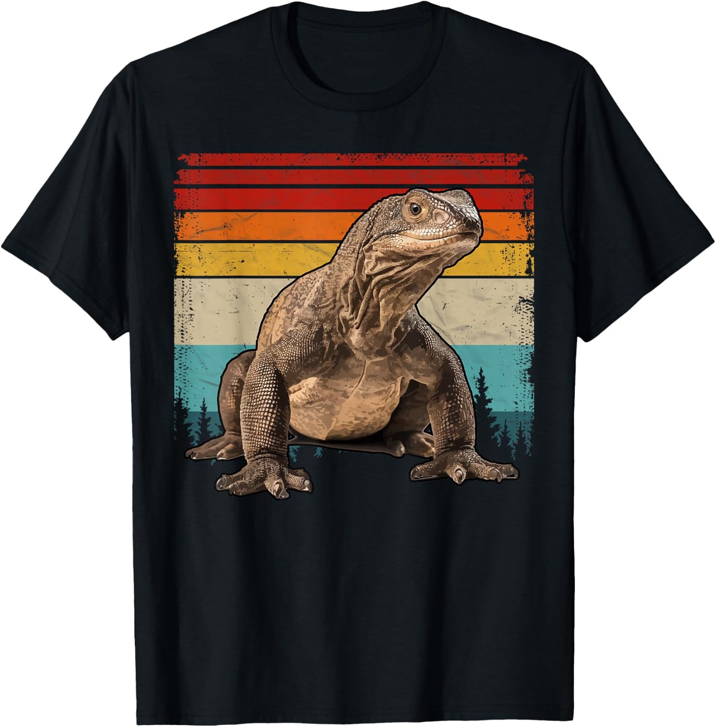 Vintage Distressed Retro Style Cool Komodo Dragon T-Shirt - T-Shirt | Black