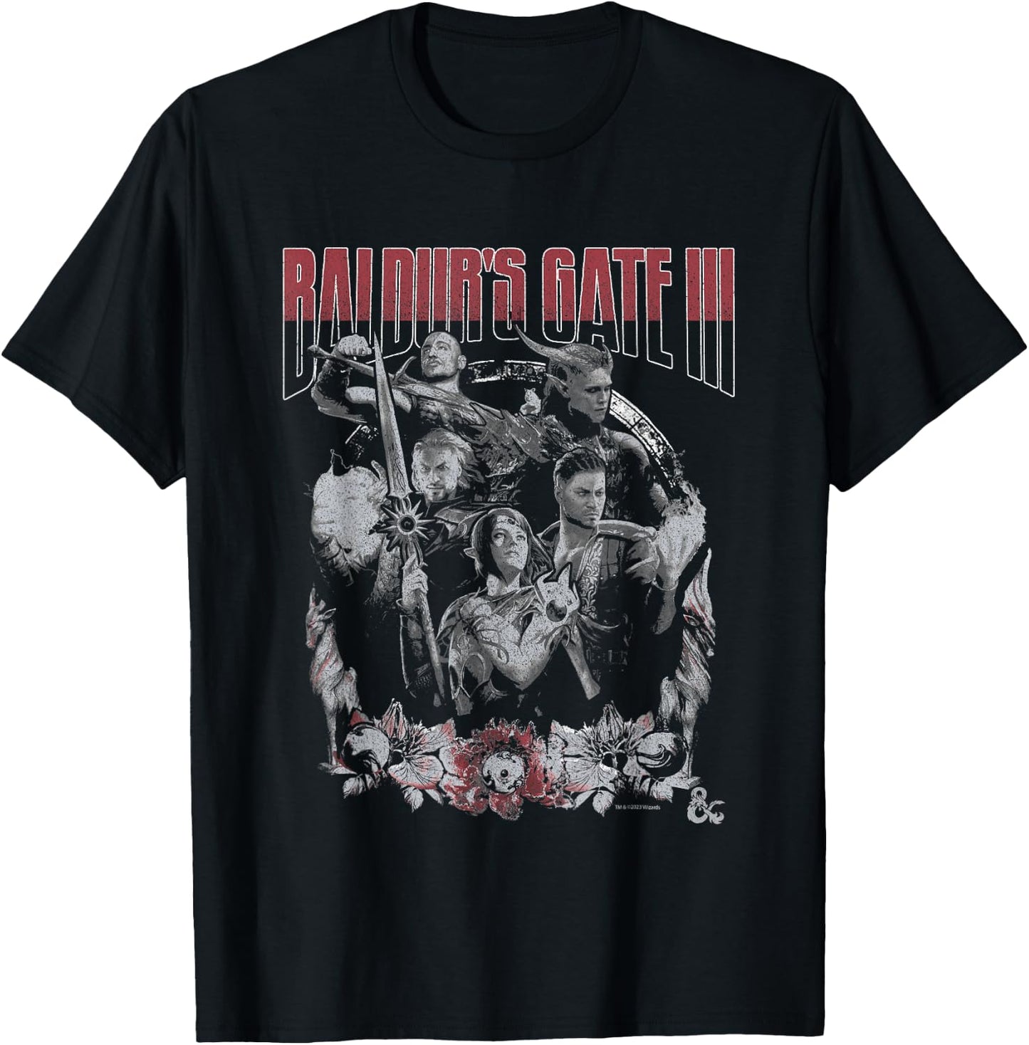 Dungeons & Dragons Baldur's Gate Distressed Floral Frame T-Shirt - T-Shirt | Black