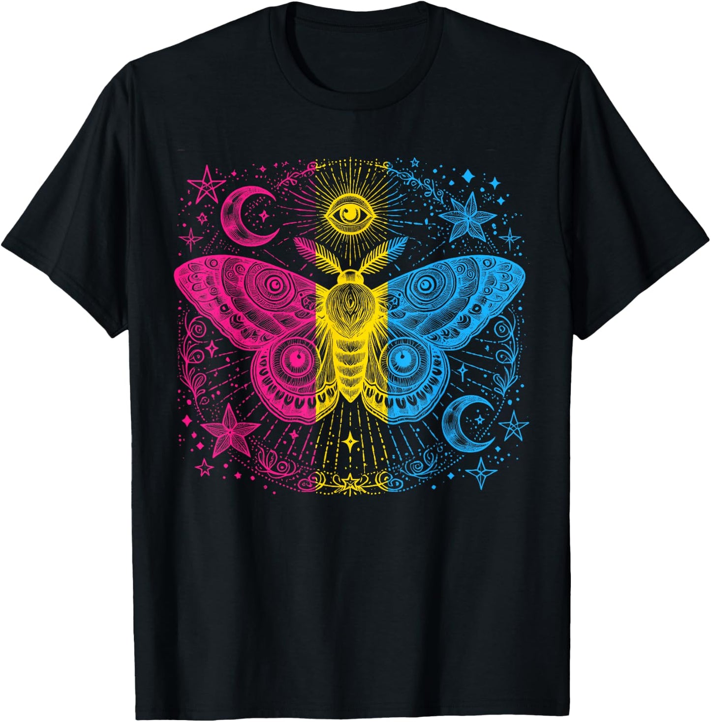 Pansexual Pride Mystical Moth LGBTQ Pan Flag Colors Art T-Shirt - T-Shirt | Black