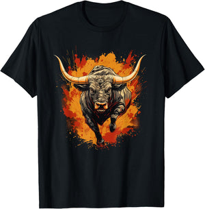 Cool Spanish Bull with Big Horns , black T-Shirt - T-Shirt | Black