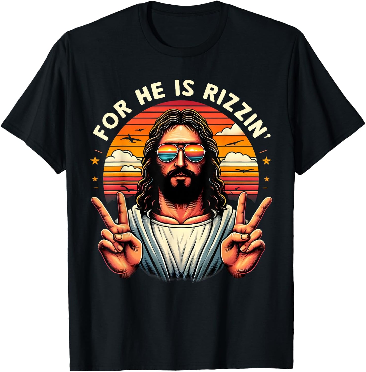 For He Is Rizzen Jesus Is Rizzen Christian Jesus Jokes T-Shirt - T-Shirt | Black