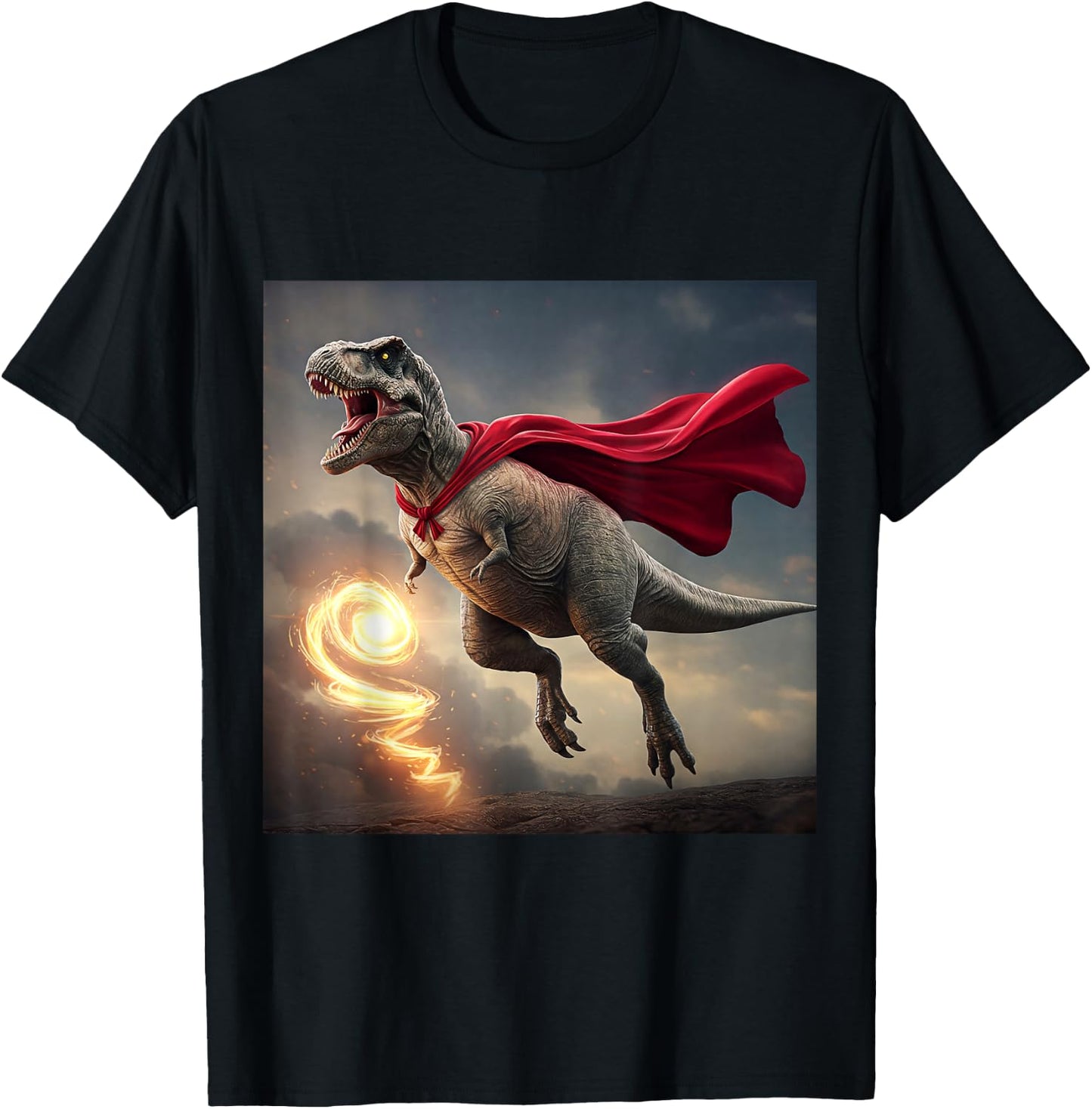Superhero Dino: Dinosaur with Cape T-Shirt - T-Shirt | Black