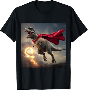 Superhero Dino: Dinosaur with Cape T-Shirt - T-Shirt | Black