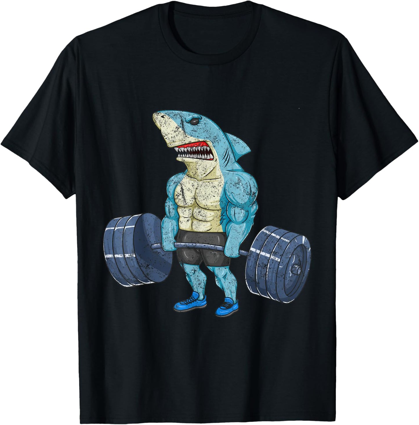Vintage Shark Weightlifting Bodybuilder Muscle Fitness T-Shirt - T-Shirt | Black