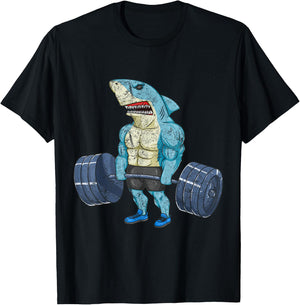 Vintage Shark Weightlifting Bodybuilder Muscle Fitness T-Shirt - T-Shirt | Black