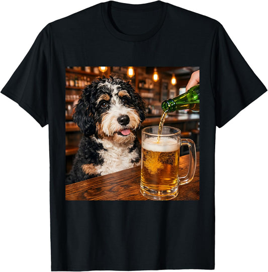 Funny Bernedoodle Drinking Beer Meme T-Shirt - T-Shirt | Black