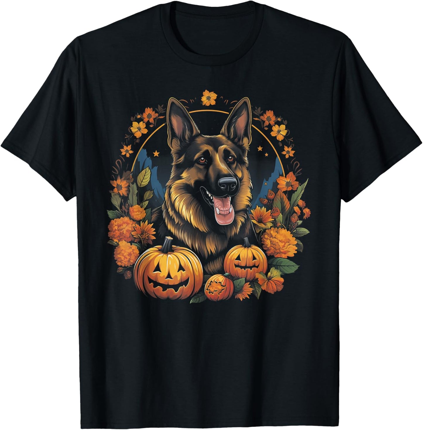 German Shepherd Dog - Pumpkin Thanksgiving Fall Halloween T-Shirt - T-Shirt | Black