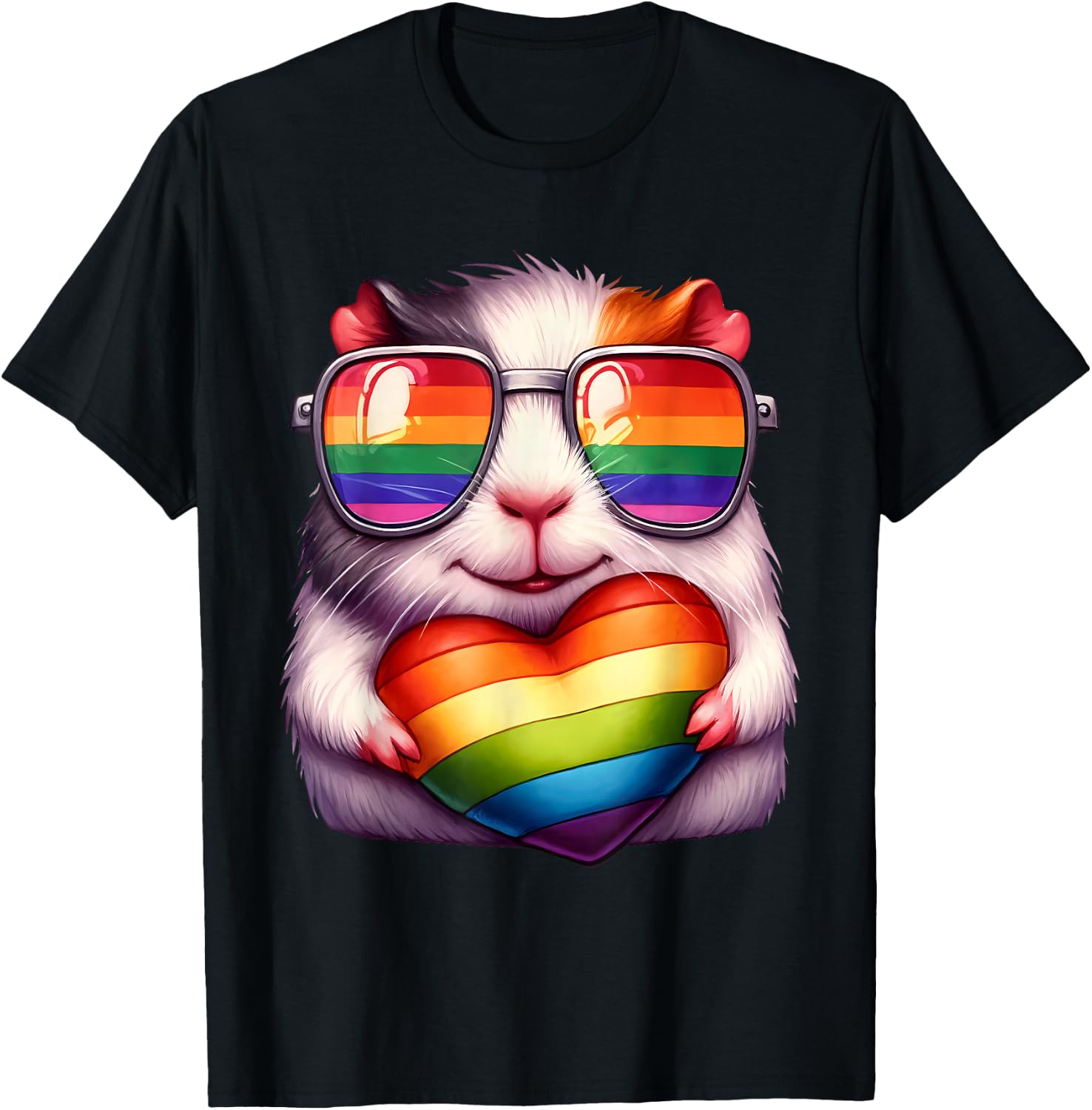 Gay Pride Guinea Pig Heart Rainbow LGBT Women Girls Kids T-Shirt - T-Shirt | Black