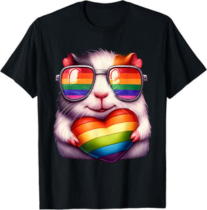 Gay Pride Guinea Pig Heart Rainbow LGBT Women Girls Kids T-Shirt - T-Shirt | Black