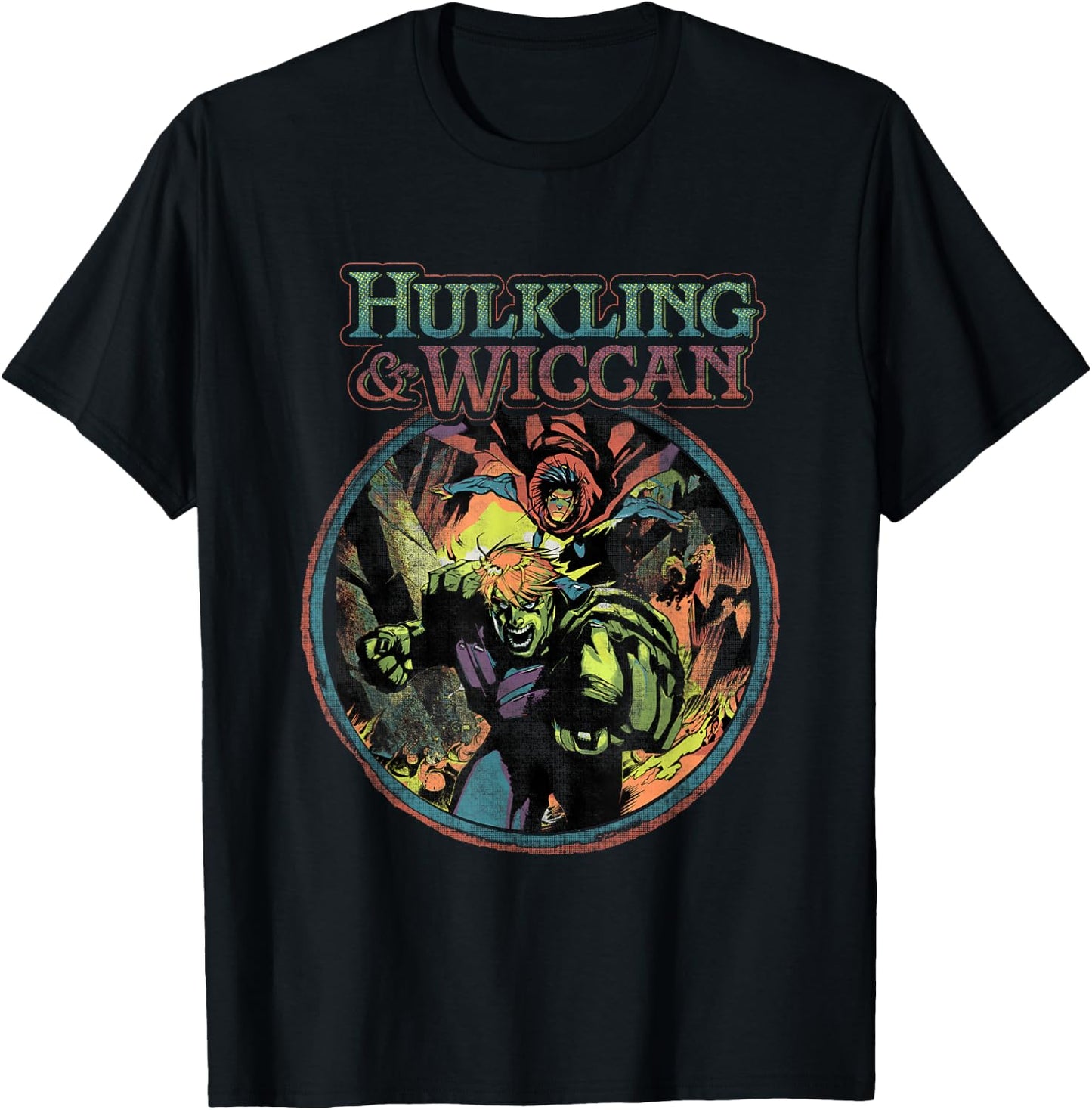 Marvel Universe Classic Hulking & Wiccan Retro Big Poster T-Shirt - T-Shirt | Black