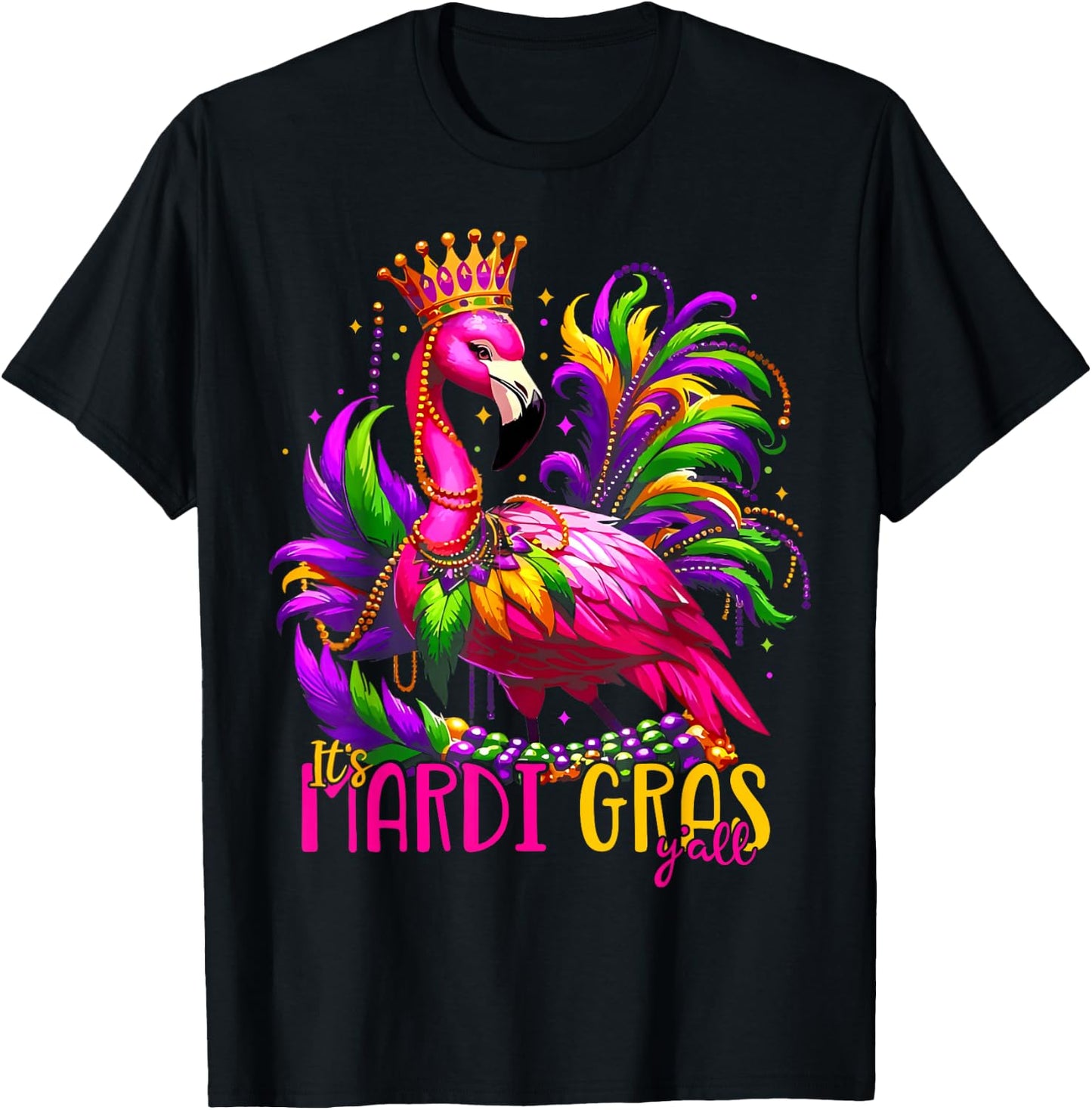 Funny Carnival Party Gift Flamingo Mardi Gras T-Shirt - T-Shirt | Black