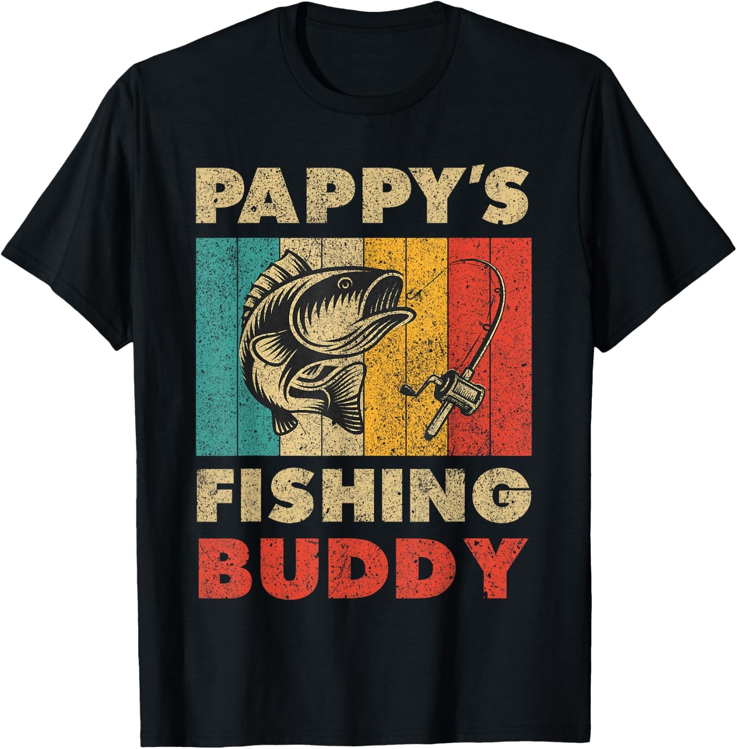 Funny Fishing Pappy's Fishing Buddy Vintage Fishing T-Shirt - T-Shirt | Black