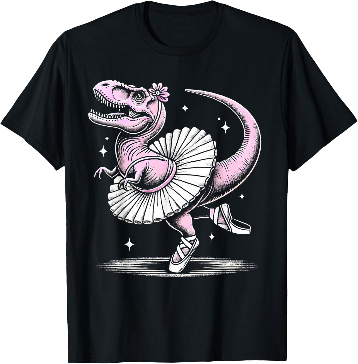 Ballet Dancing T-Rex in Tutu and Slippers T-Shirt - T-Shirt | Black