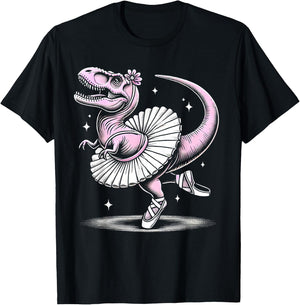 Ballet Dancing T-Rex in Tutu and Slippers T-Shirt - T-Shirt | Black