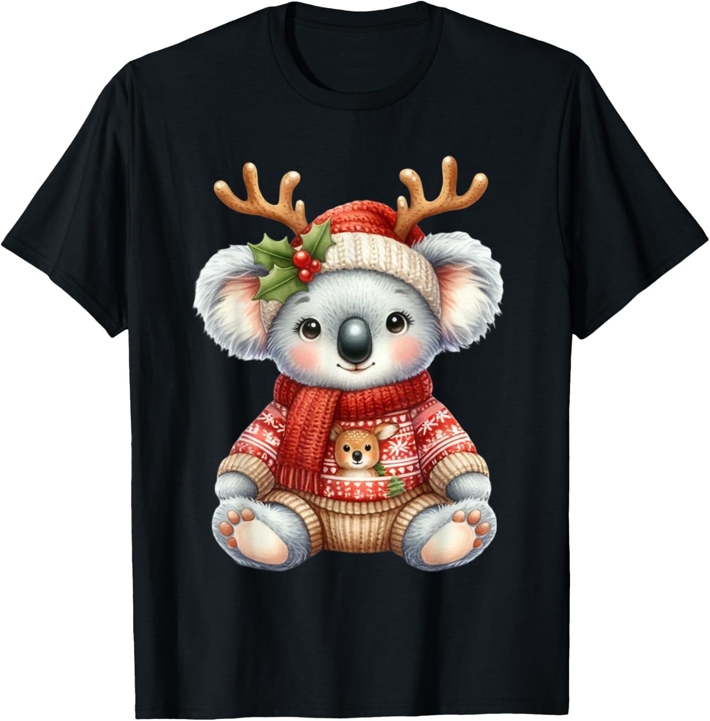 Koala Reindeer Hat Santa Christmas Funny Koala Xmas T-Shirt - T-Shirt | Black