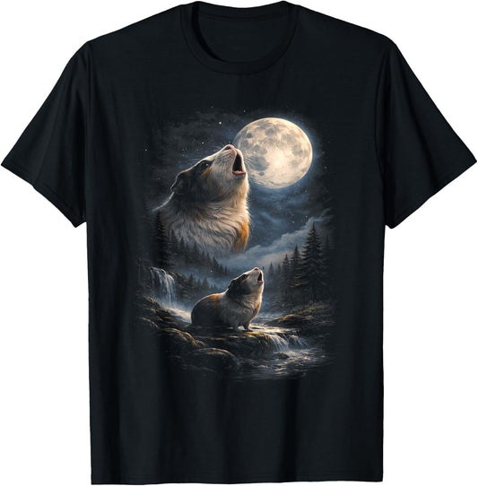Funny Guinea Pigs Howling at The Moon Funny Pet Guinea Pig T-Shirt - T-Shirt | Black