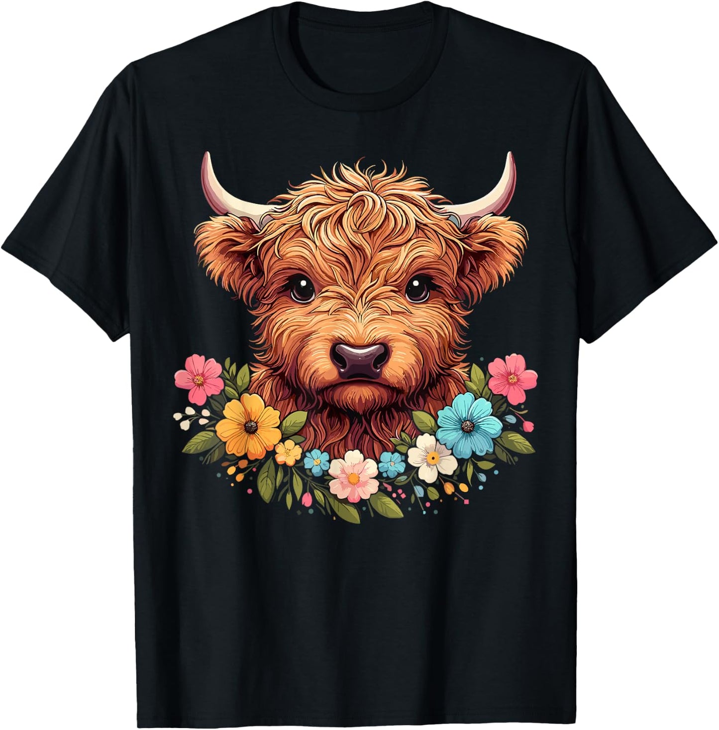 Baby Highland Cow Flowers Scottish Farm T-Shirt - T-Shirt | Black
