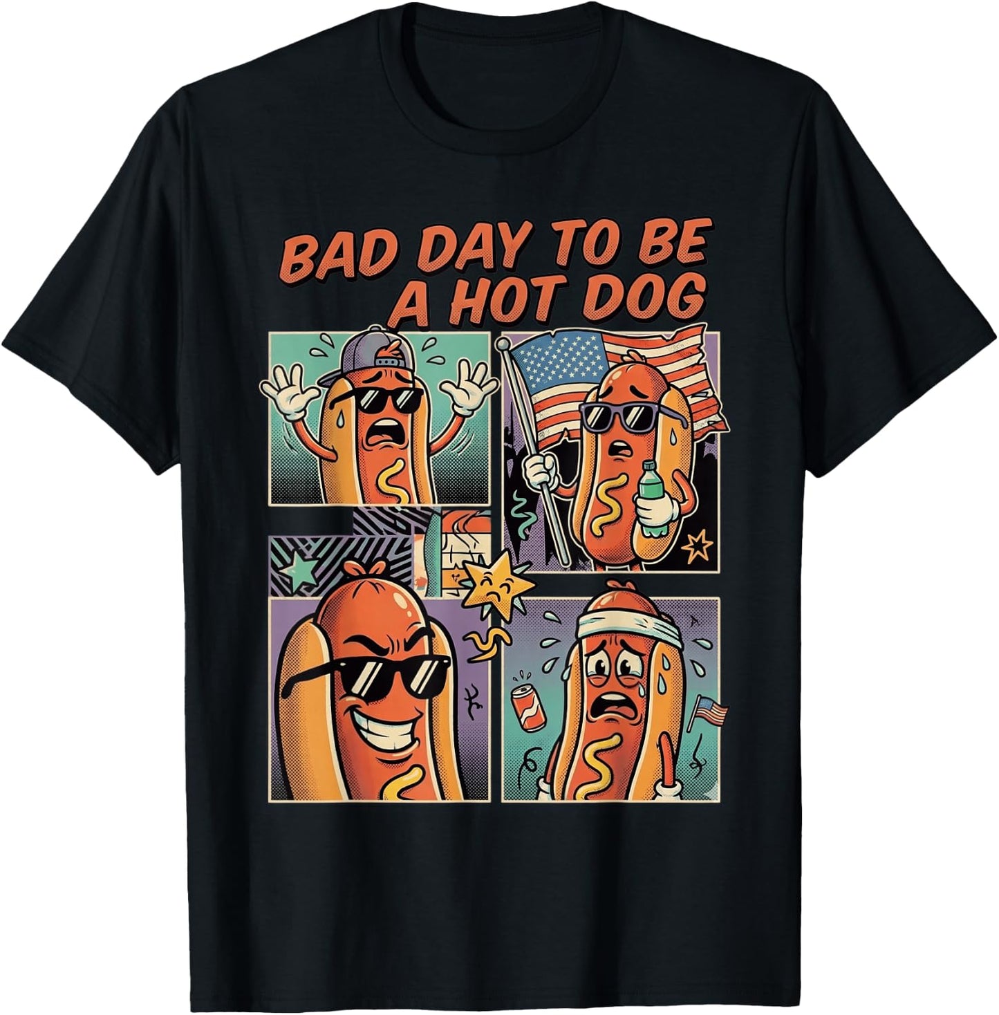 Funny 4th of July Bad Day to Be A Hot Dog Funny Men Women T-Shirt - T-Shirt | Black