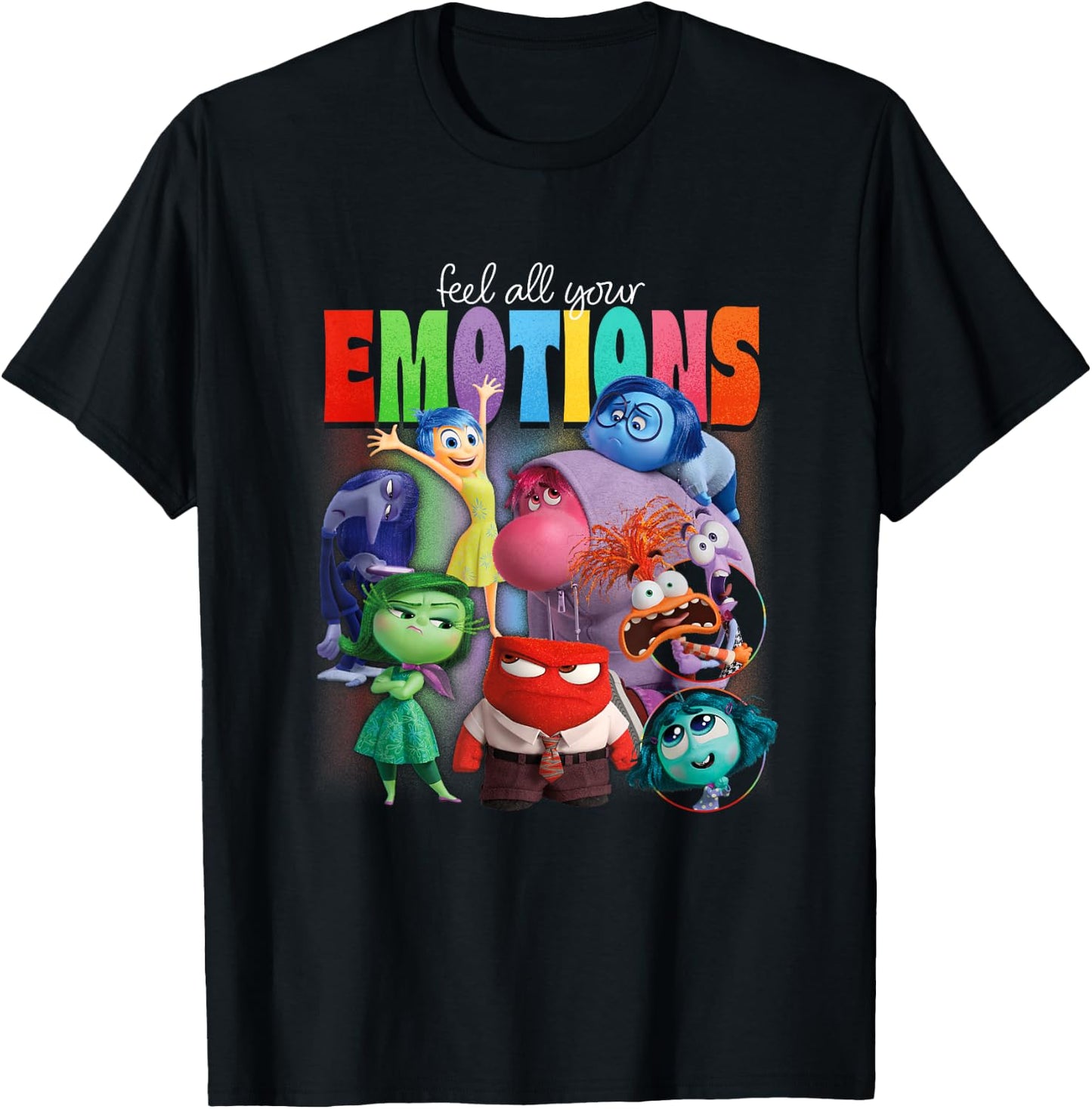 Disney Pixar Inside Out 2 Feel All Your Emotions Vintage , black T-Shirt - T-Shirt | Black