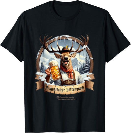 Après Ski Project Manager Hüttengaudi Hirsch & Bier Après Ski , black T-Shirt - T-Shirt | Black