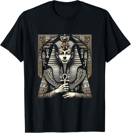 Pharaon égyptien antique avec ankh et coiffe T-Shirt - T-Shirt | Black