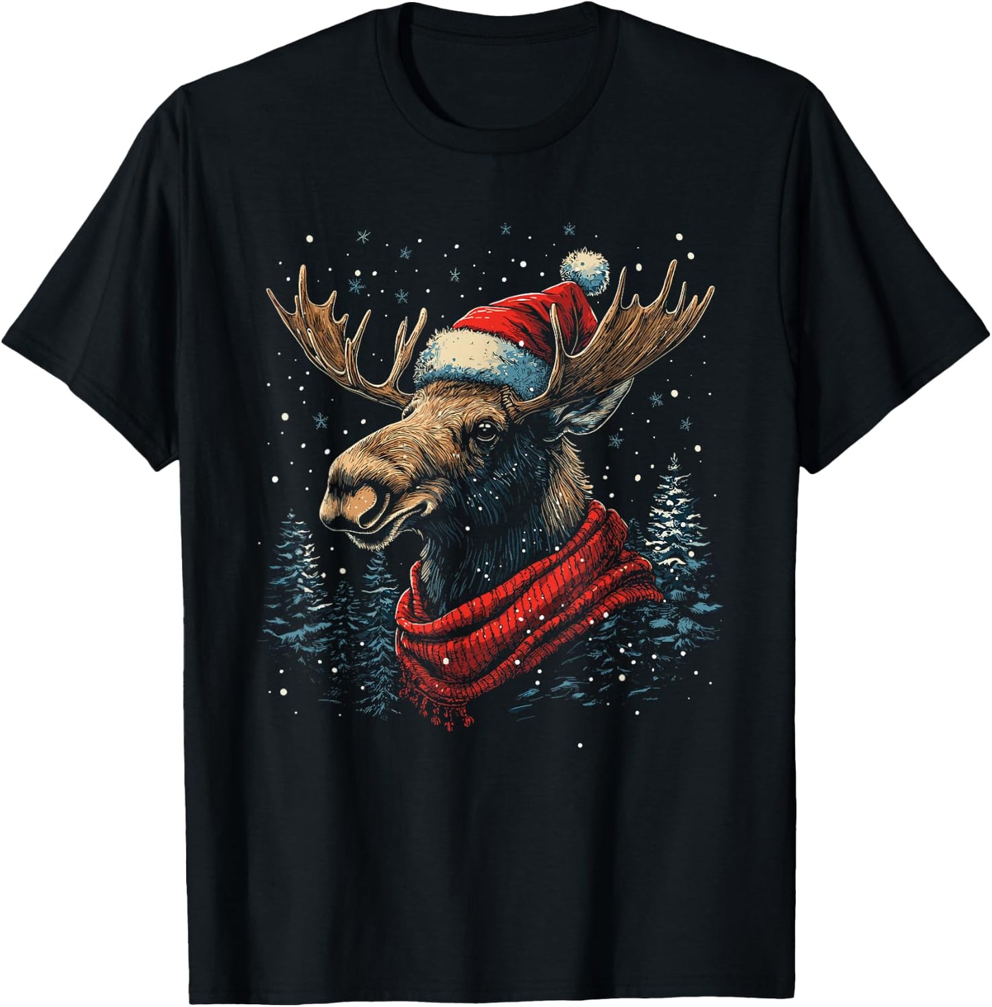 Moose Santa Hat Christmas Pajama Funny Moose Xmas T-Shirt - T-Shirt | Black