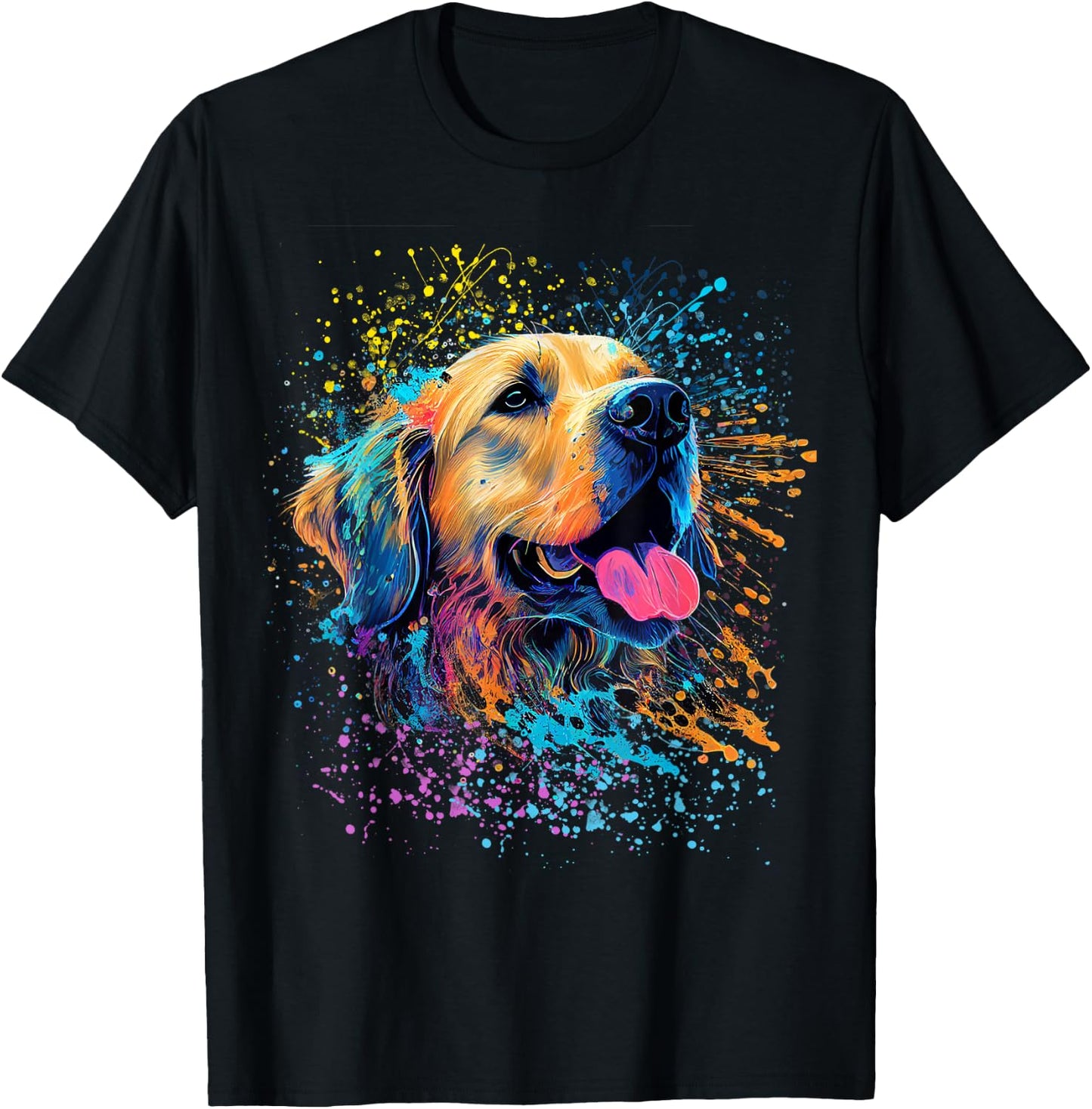 Colorful Splash Art Golden Retriever Puppy Portrait T-Shirt - T-Shirt | Black