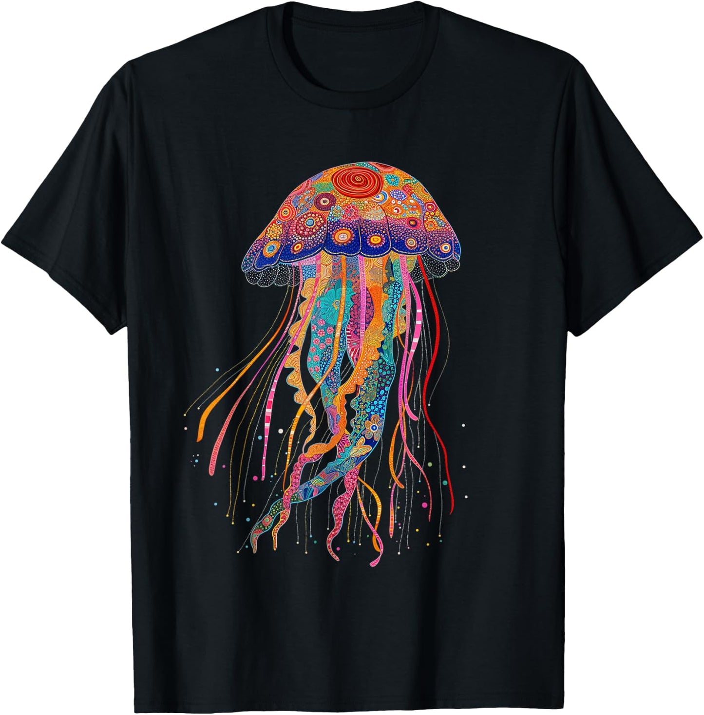 Jellyfish Colourful Floral Pattern Diver Ocean T-Shirt - T-Shirt | Black