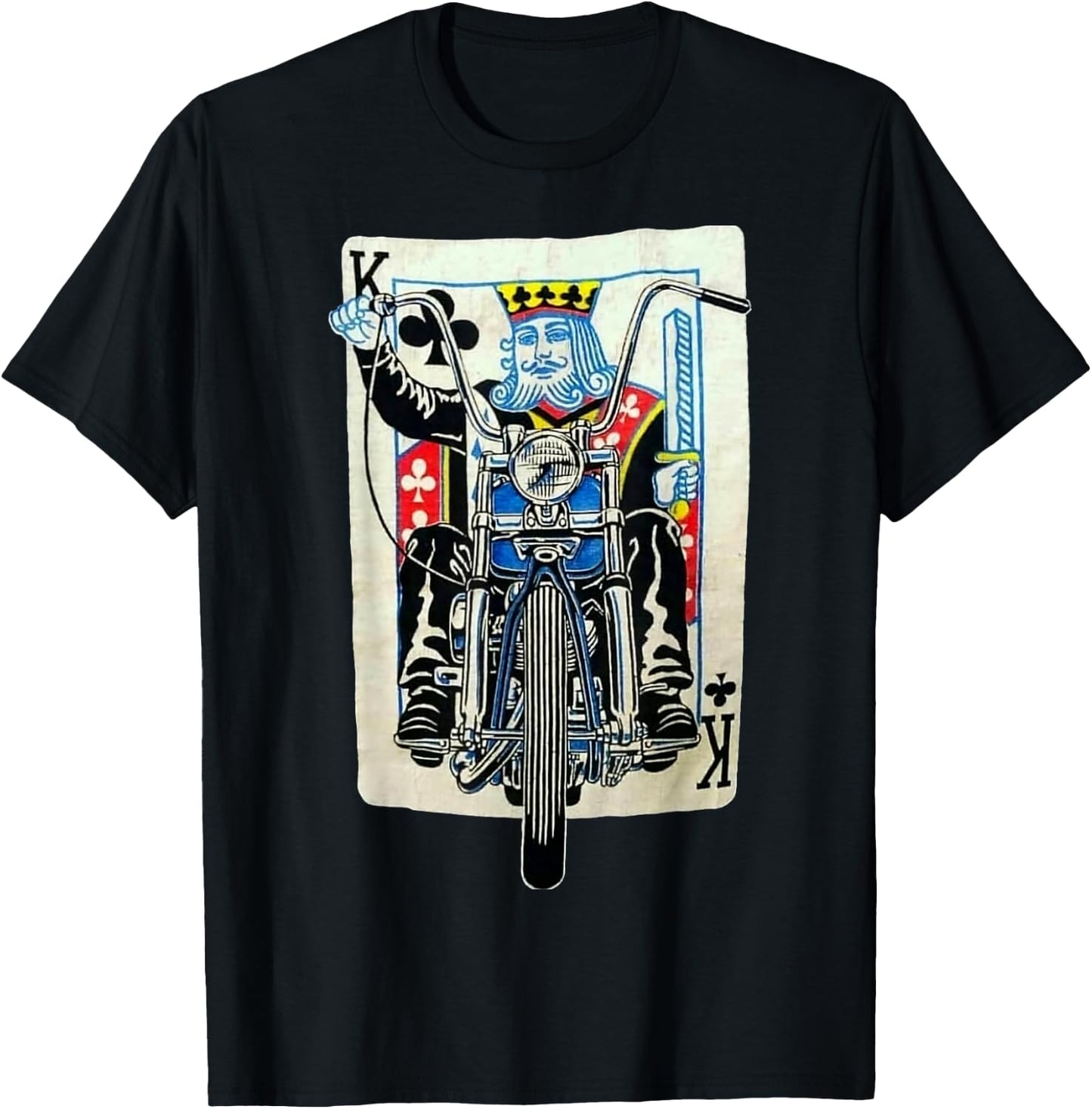 Biker King Of Clubs Playing Card Rider Motorcycle T-Shirt - T-Shirt | Black