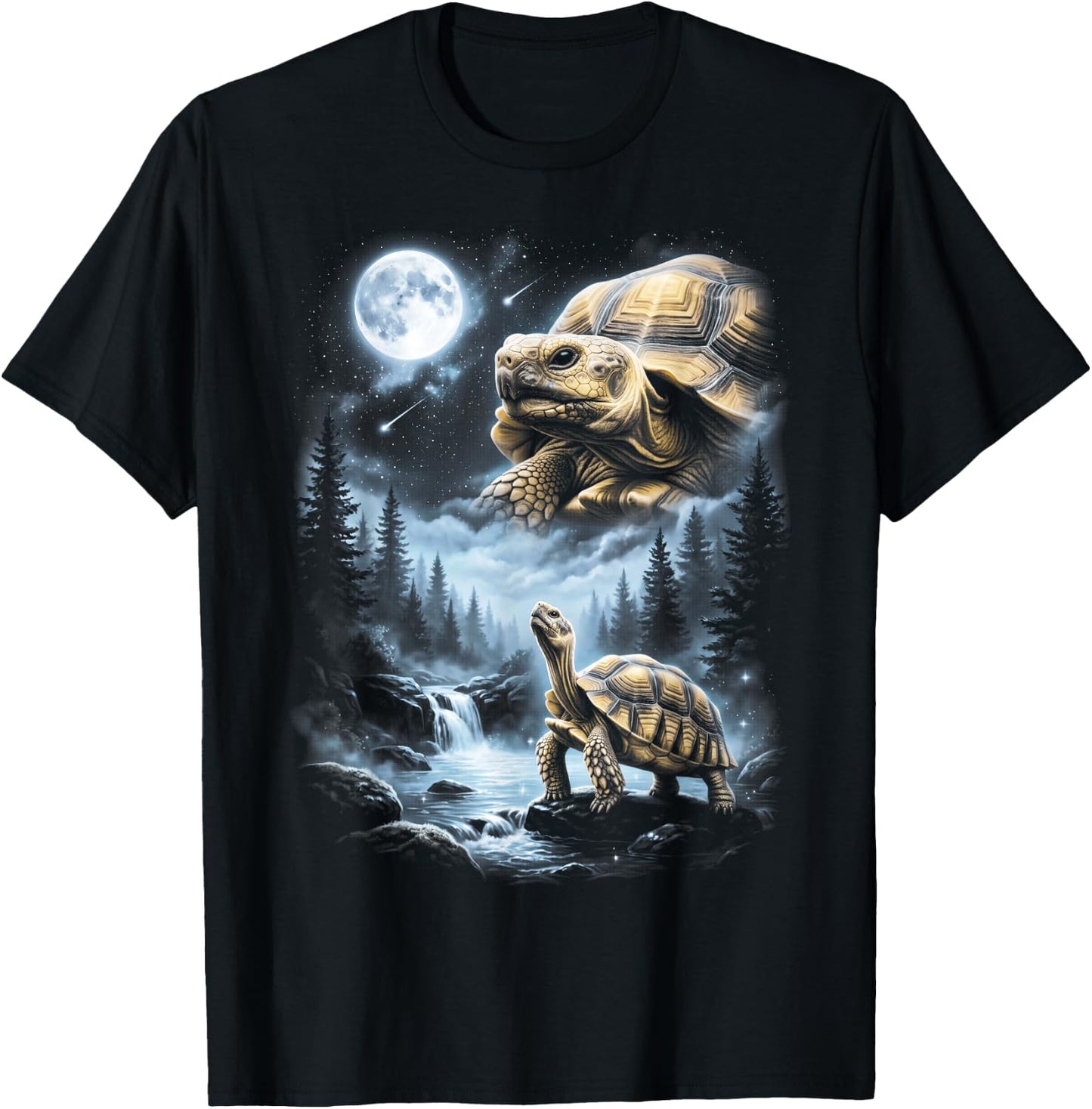 Sulcata Tortoise Howling at Moon 90's Retro T-Shirt - T-Shirt | Black