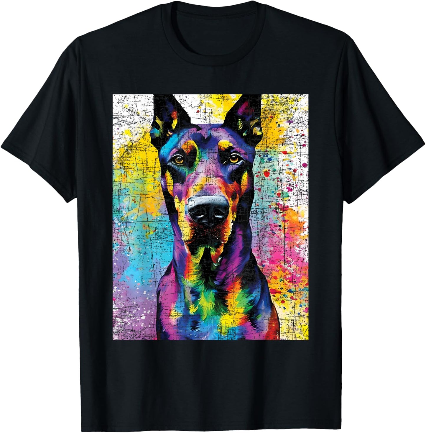 Colorful Doberman Art - Dog Owner Canine Lover Pet Trainer T-Shirt - T-Shirt | Black