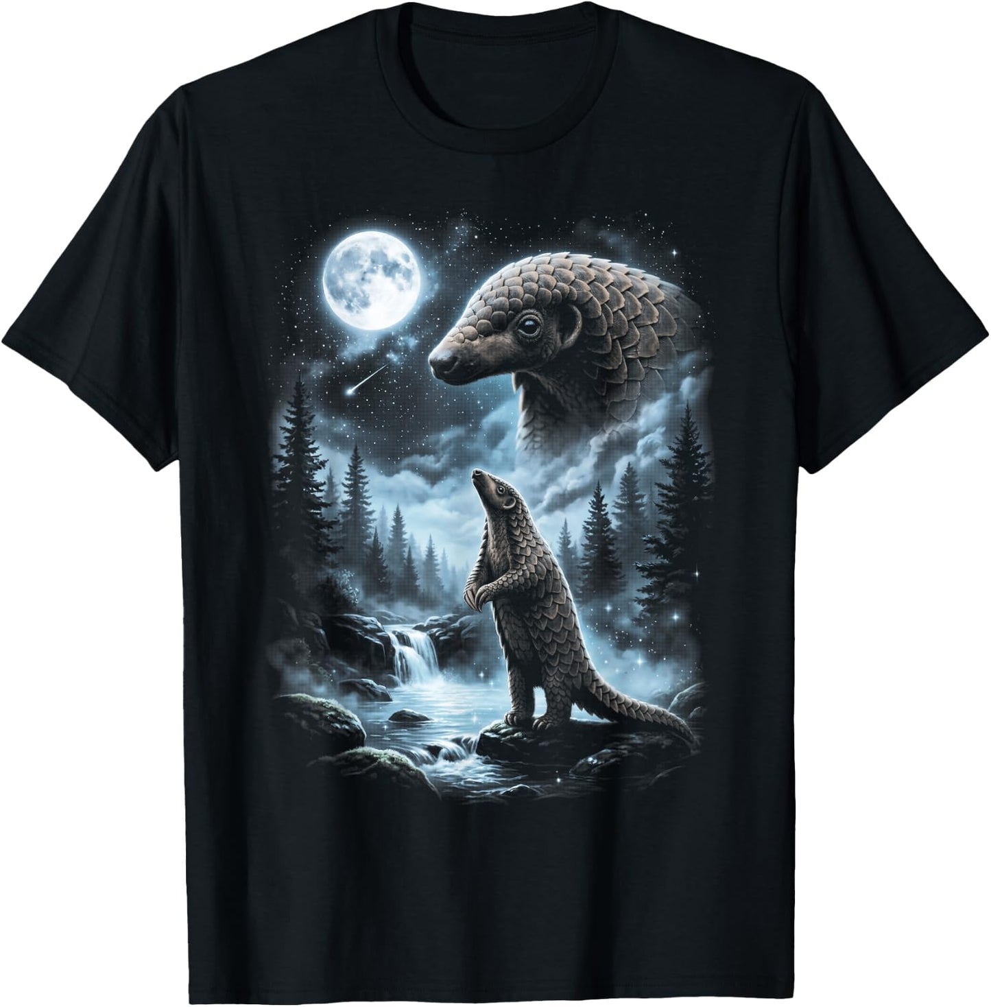 Pangolin Howling at Moon 90's Retro T-Shirt - T-Shirt | Black