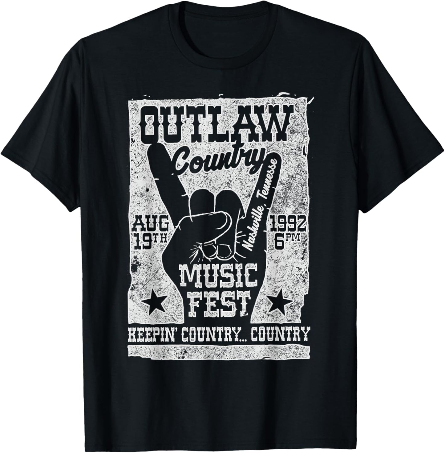 Outlaw Country Music Fest Nashville Vintage T-Shirt - T-Shirt | Black