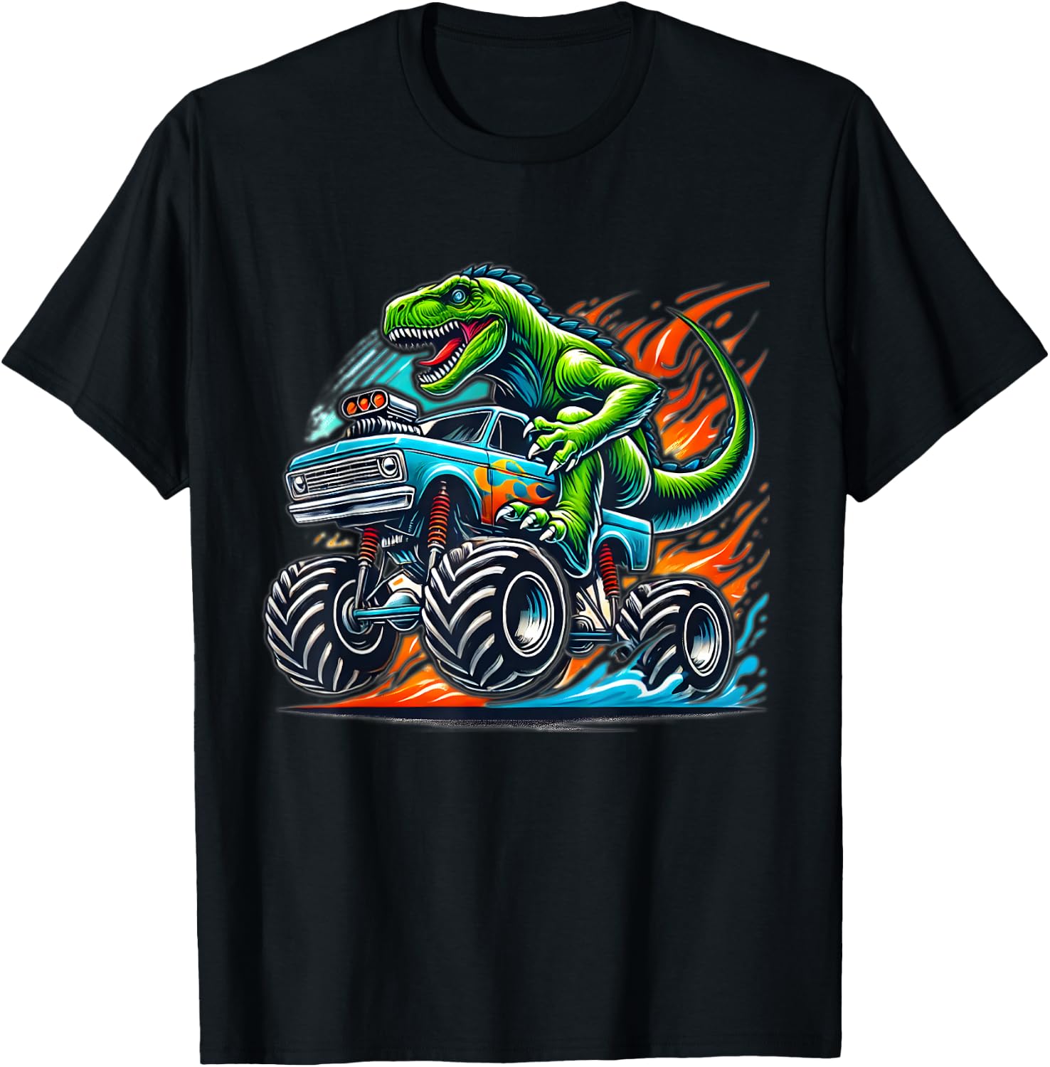 Monster Truck Dinosaur Birthday Party Monster Truck Boy T-Shirt - T-Shirt | Black