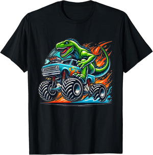 Monster Truck Dinosaur Birthday Party Monster Truck Boy T-Shirt - T-Shirt | Black