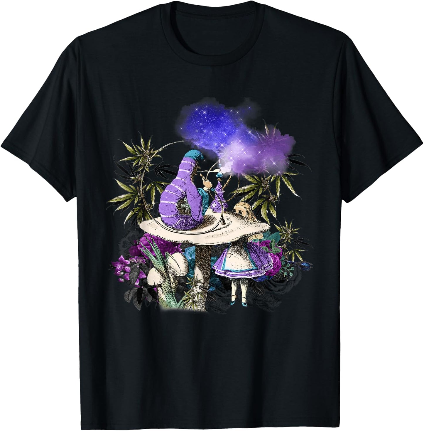 Cannabis rauchen raupe und Alice im Wunderland T-Shirt - T-Shirt | Black