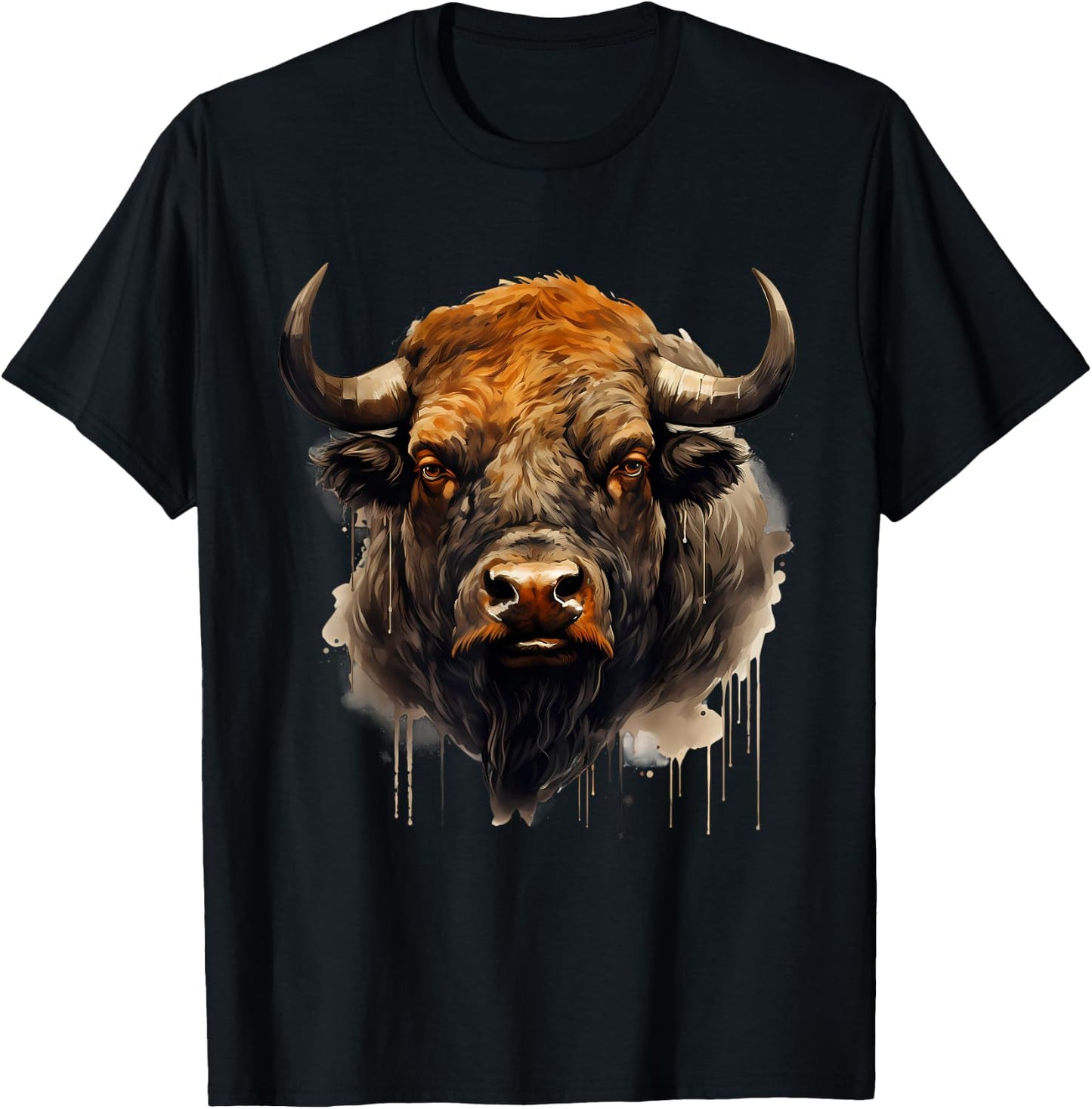 Buffalo Animal Print Motif Portrait Bison Nature Artwork T-Shirt - T-Shirt | Black