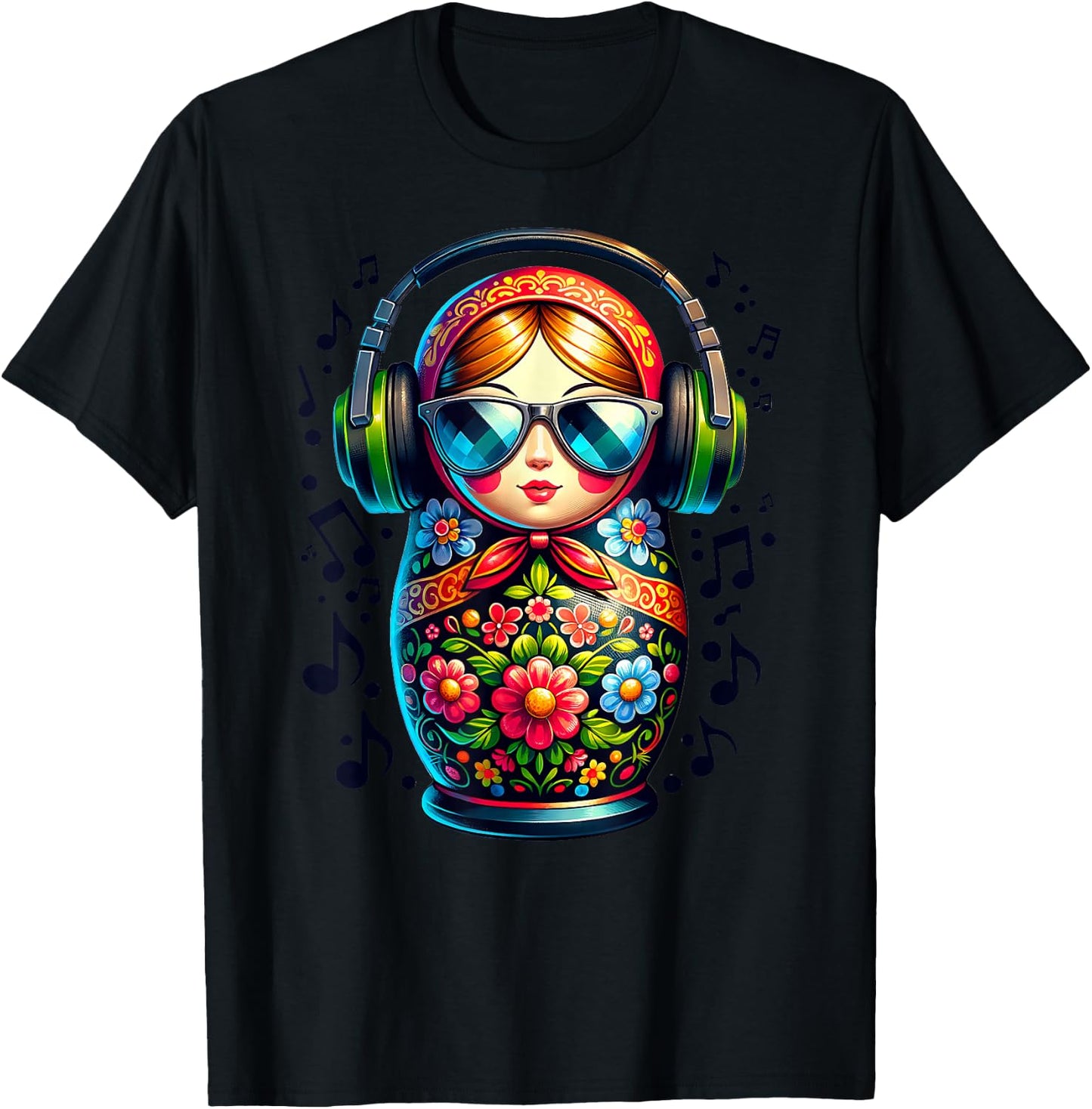 Russian Matryoshka Music Russia Russian Matryoshka , blue T-Shirt - T-Shirt | Black