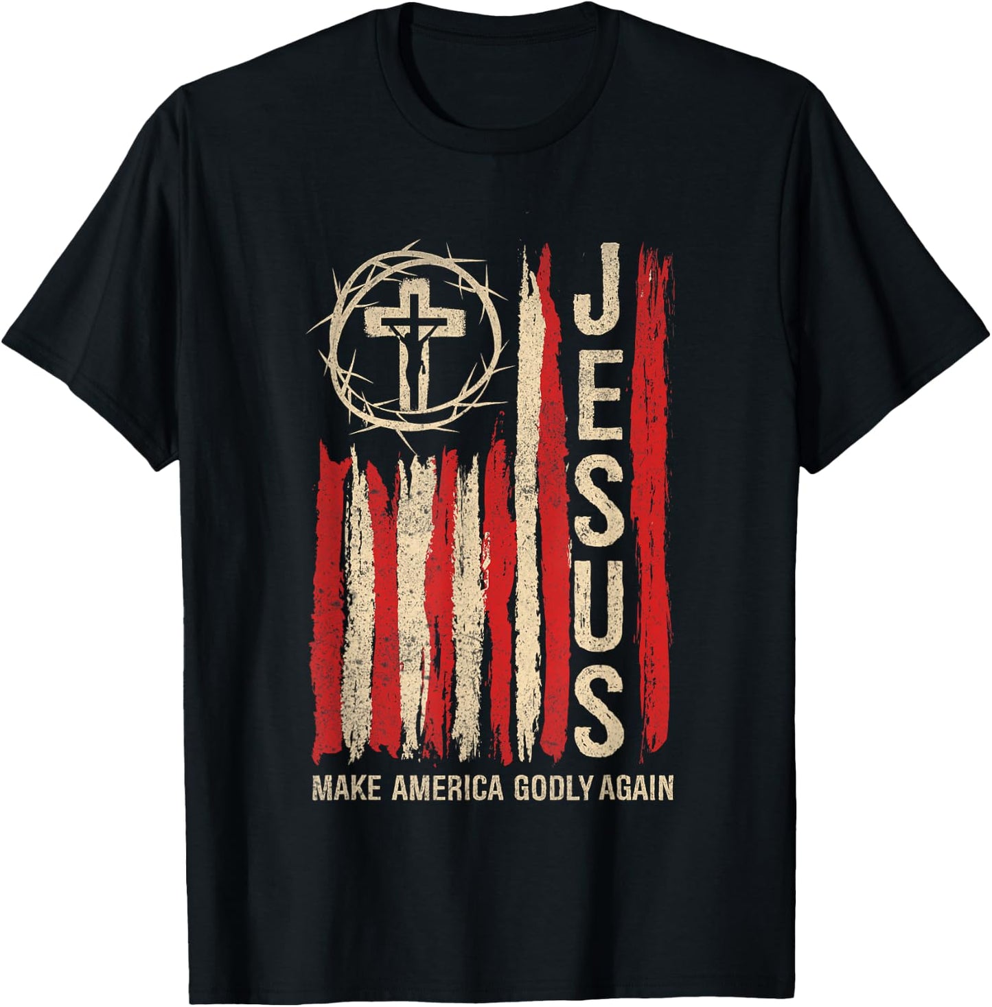 Jesus Make America Godly Again Patriotic Christian USA Flag T-Shirt - T-Shirt | Black