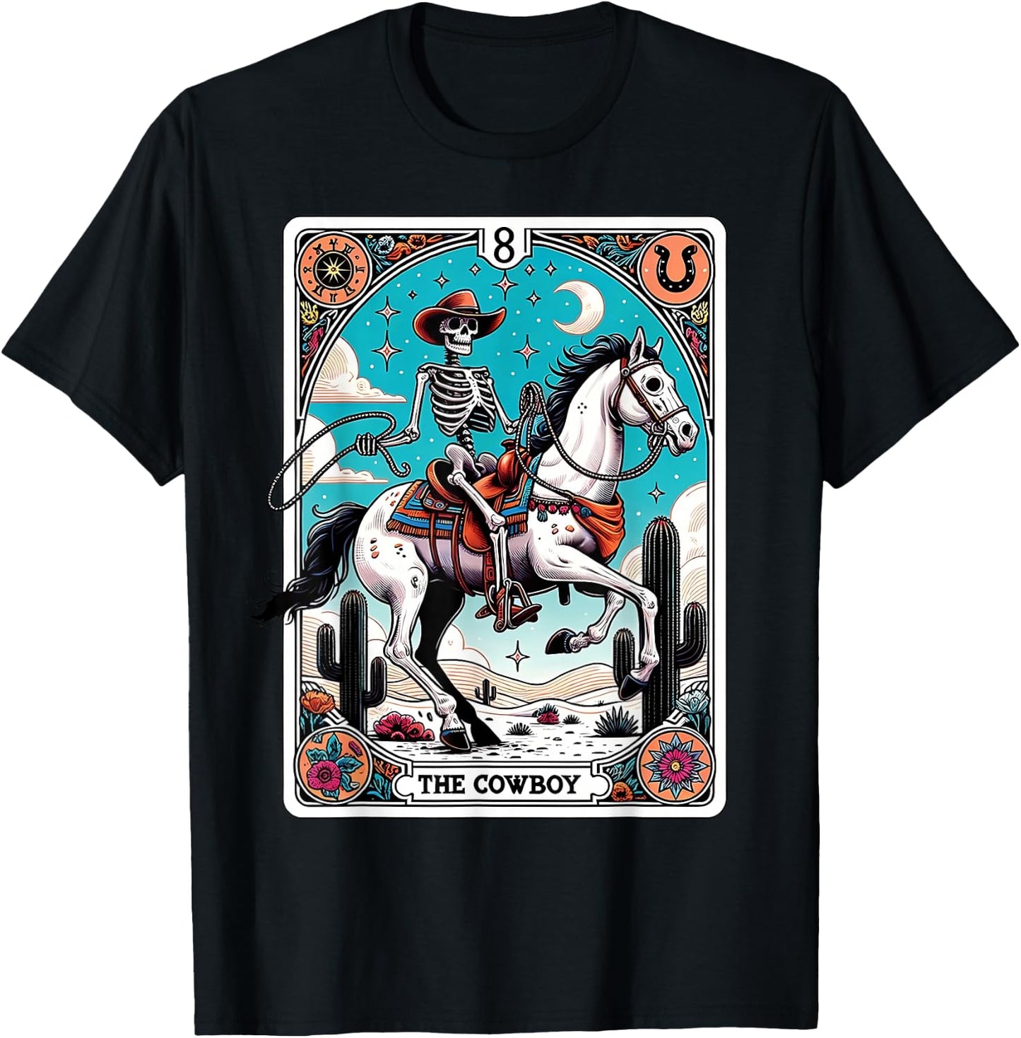 The Cowboy Skeleton Tarot Card Western Howdy T-Shirt - T-Shirt | Black