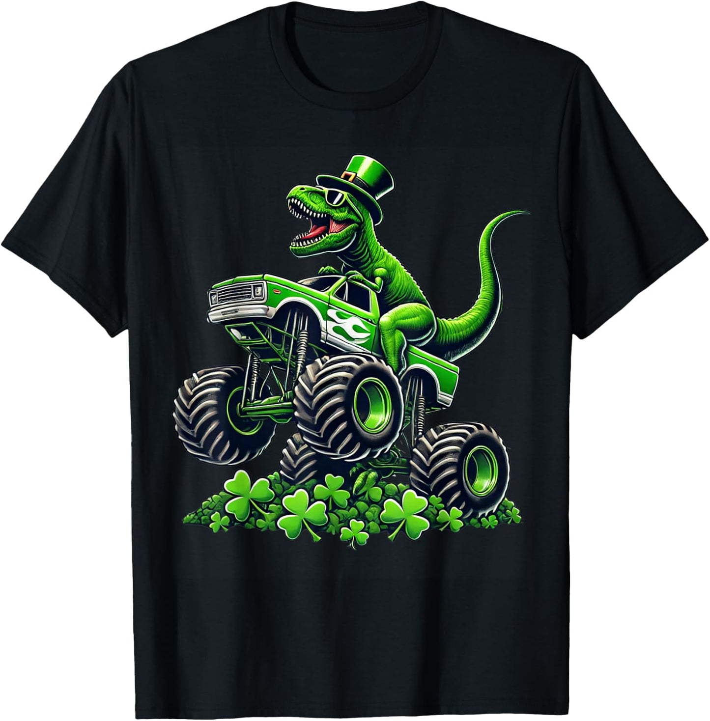 Boys Monster Truck T-rex Leprechaun St Patricks Day Boys Kid T-Shirt - T-Shirt | Black