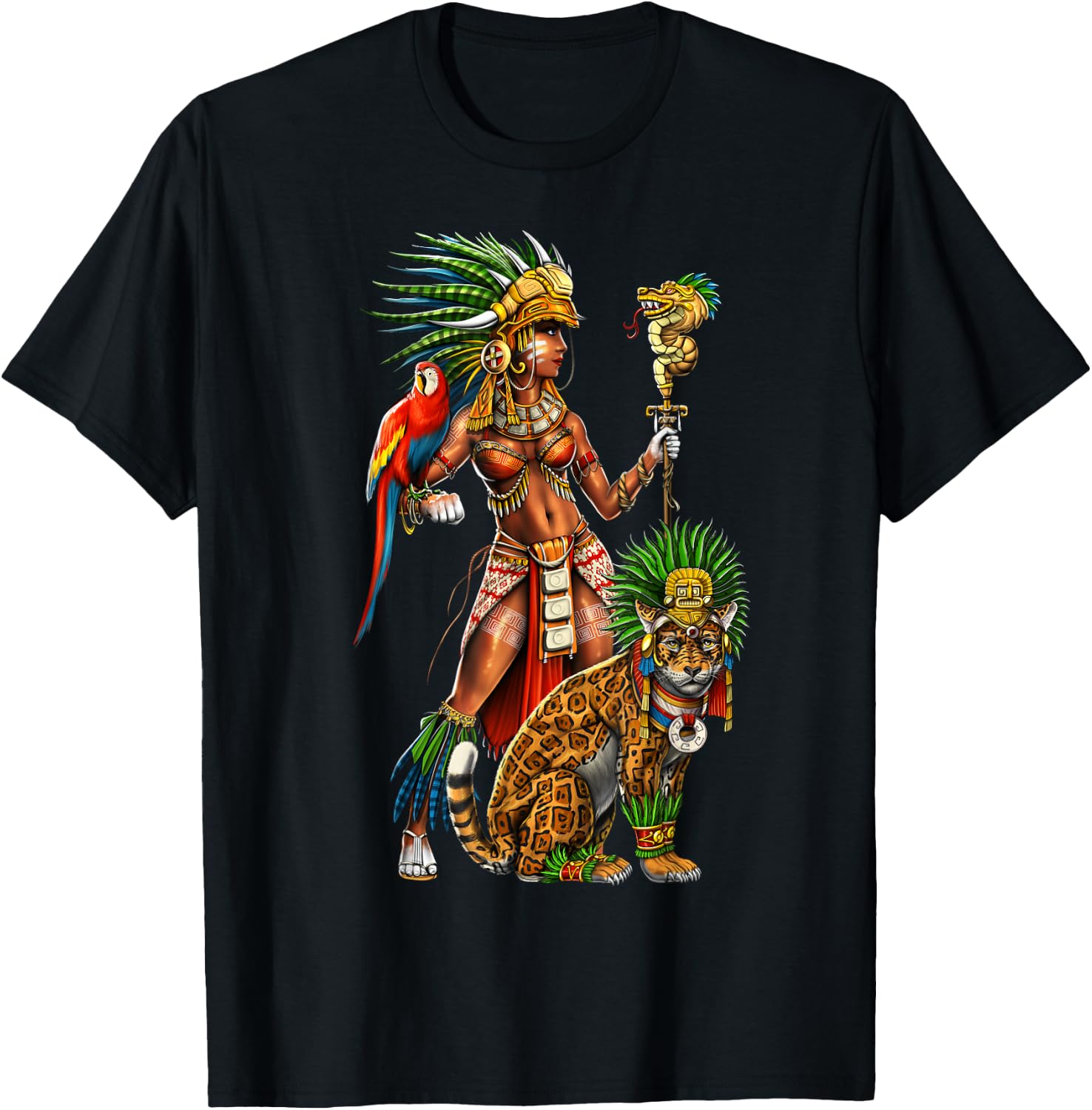 Aztec Jaguar Warrior Ancient Maya Civilization Goddess T-Shirt - T-Shirt | Black