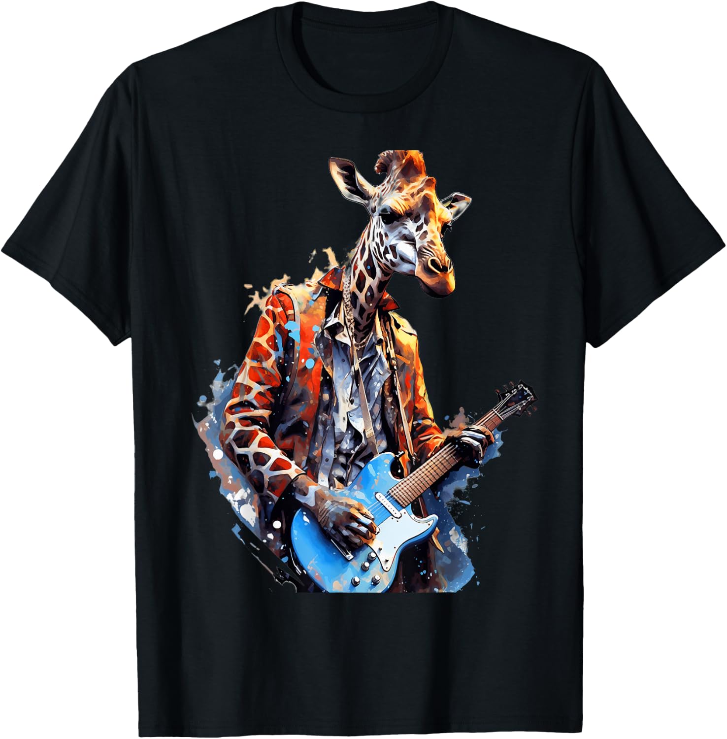 Rock Guitar Giraffe Guitarist T-Shirt - T-Shirt | Black