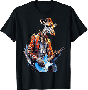 Rock Guitar Giraffe Guitarist T-Shirt - T-Shirt | Black