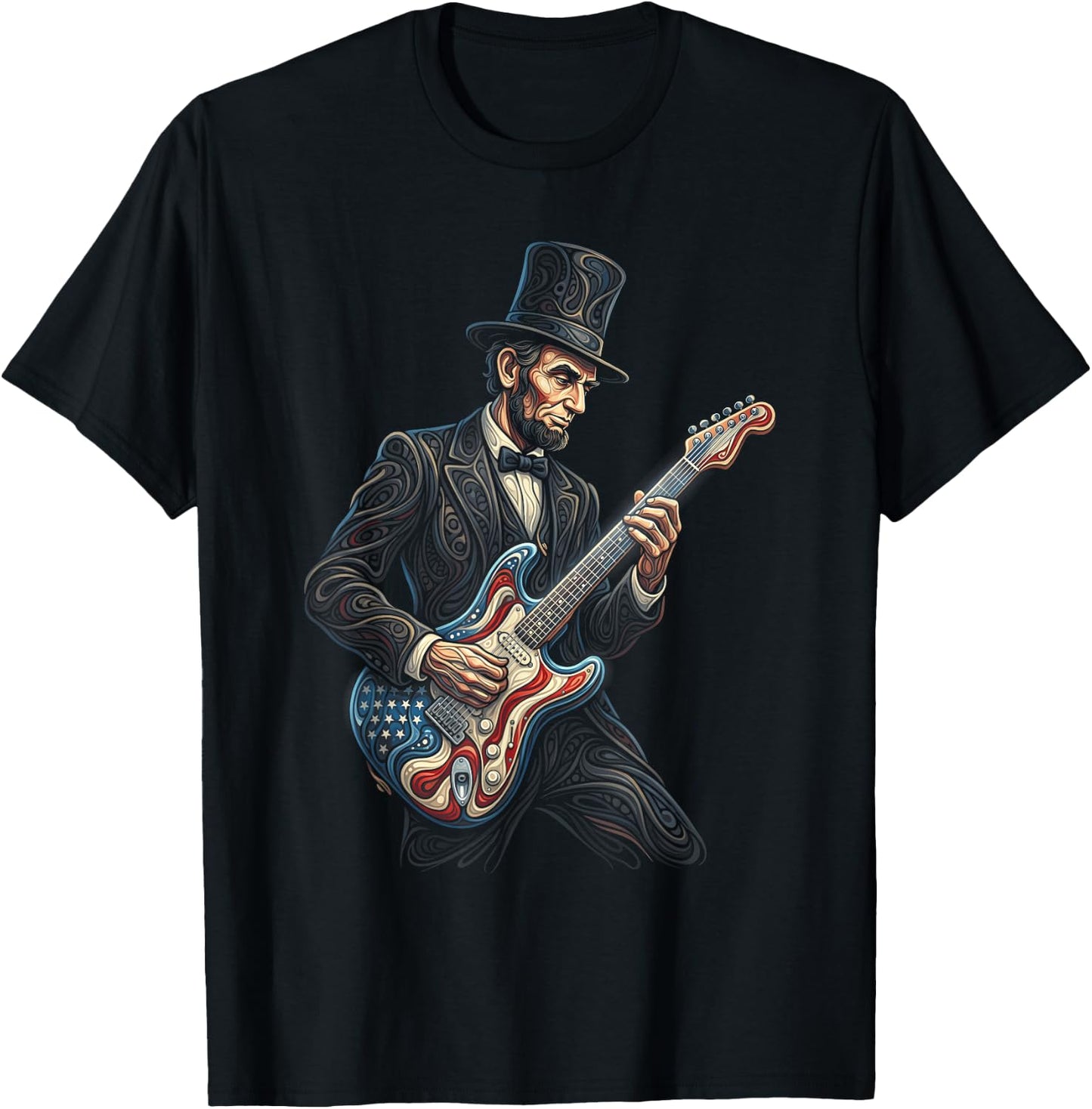 Abraham Lincoln Abe Lincoln Playing Guitar T-Shirt - T-Shirt | Black