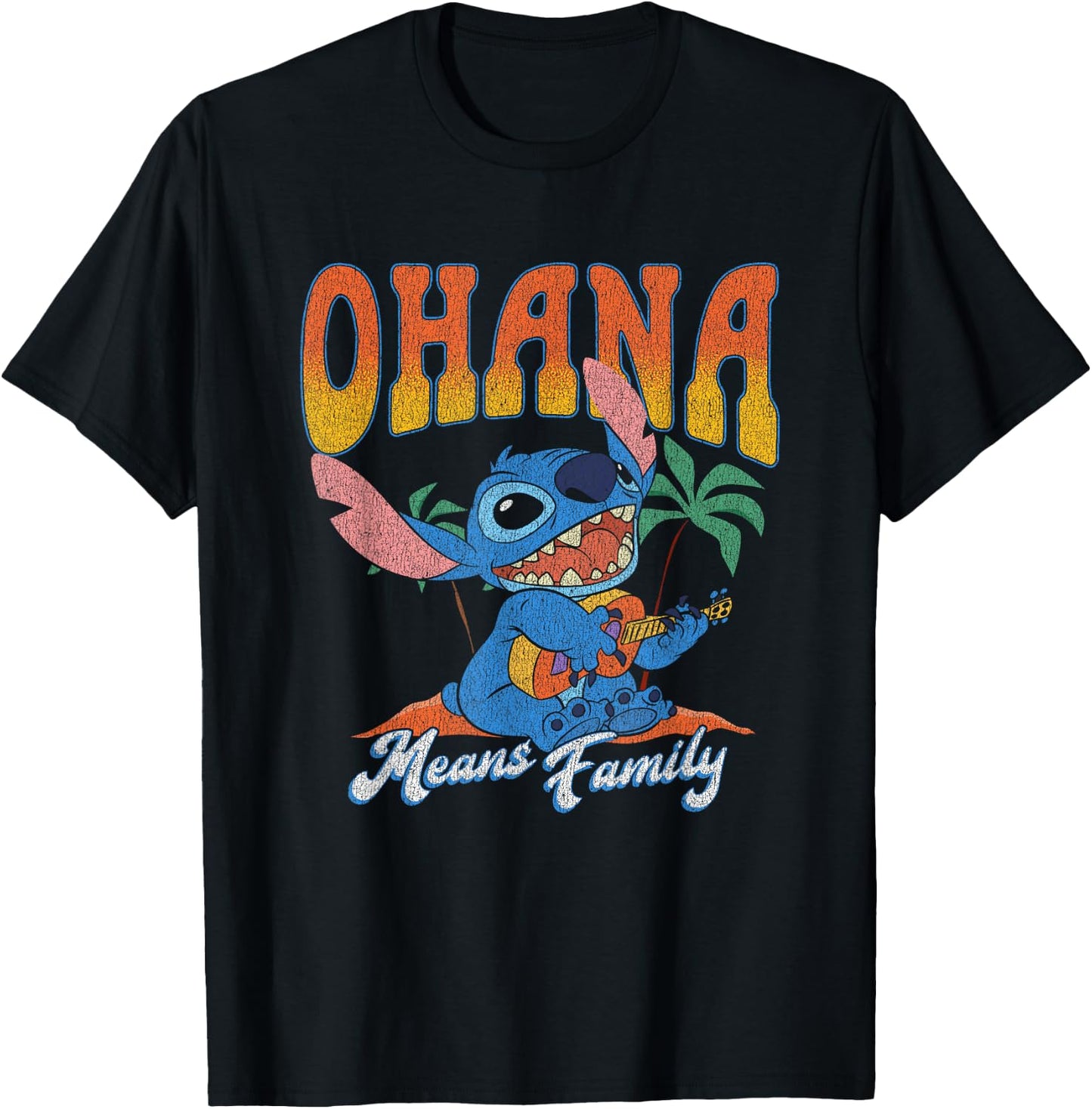 Disney Lilo & Stitch Ohana Means Family Vintage Tropical T-Shirt - T-Shirt | Black