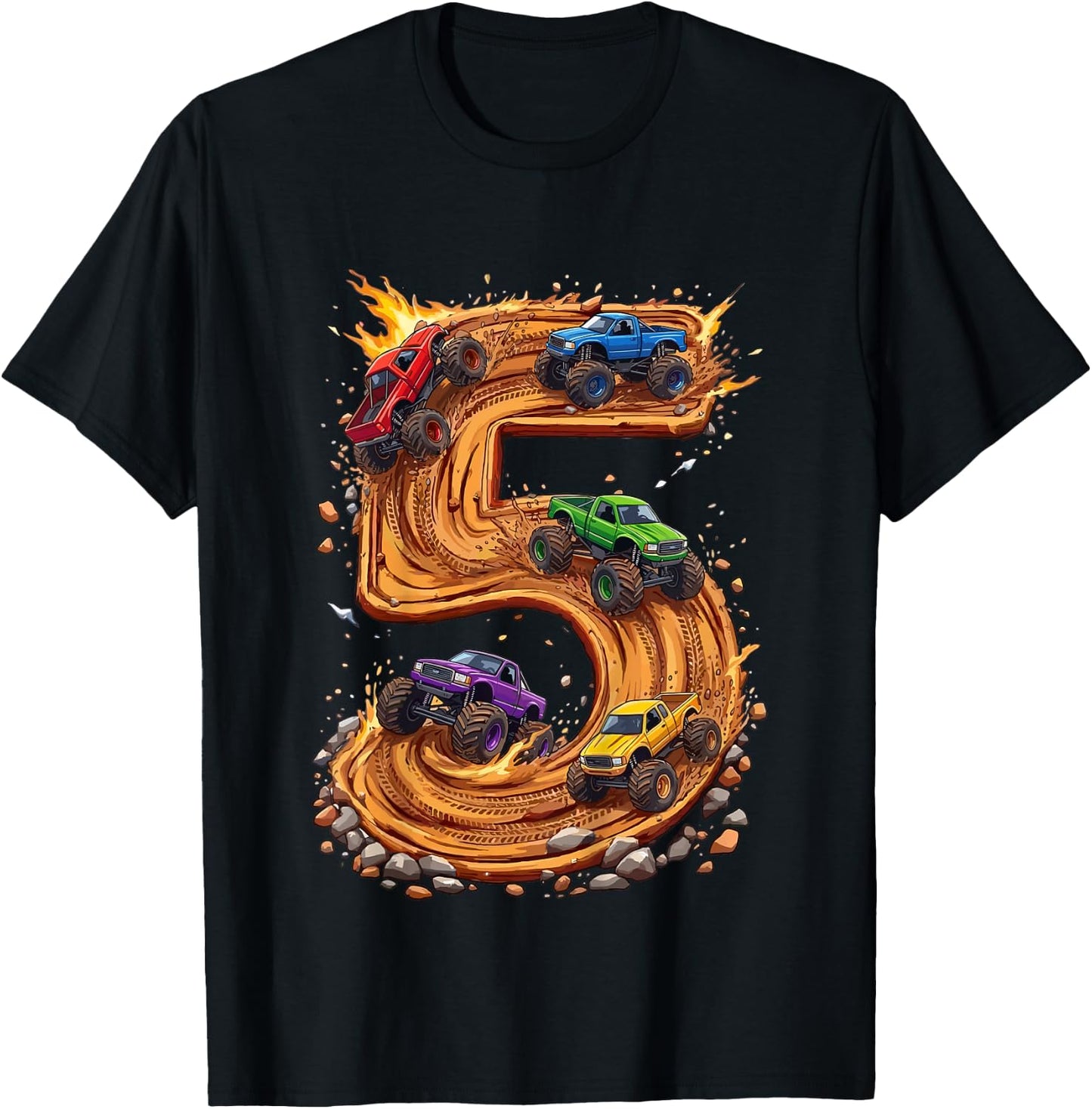 Kinder 5. Geburtstag, Monstertruck, Junge & Kleinkind, 5 Jahre alt T-Shirt - T-Shirt | Black