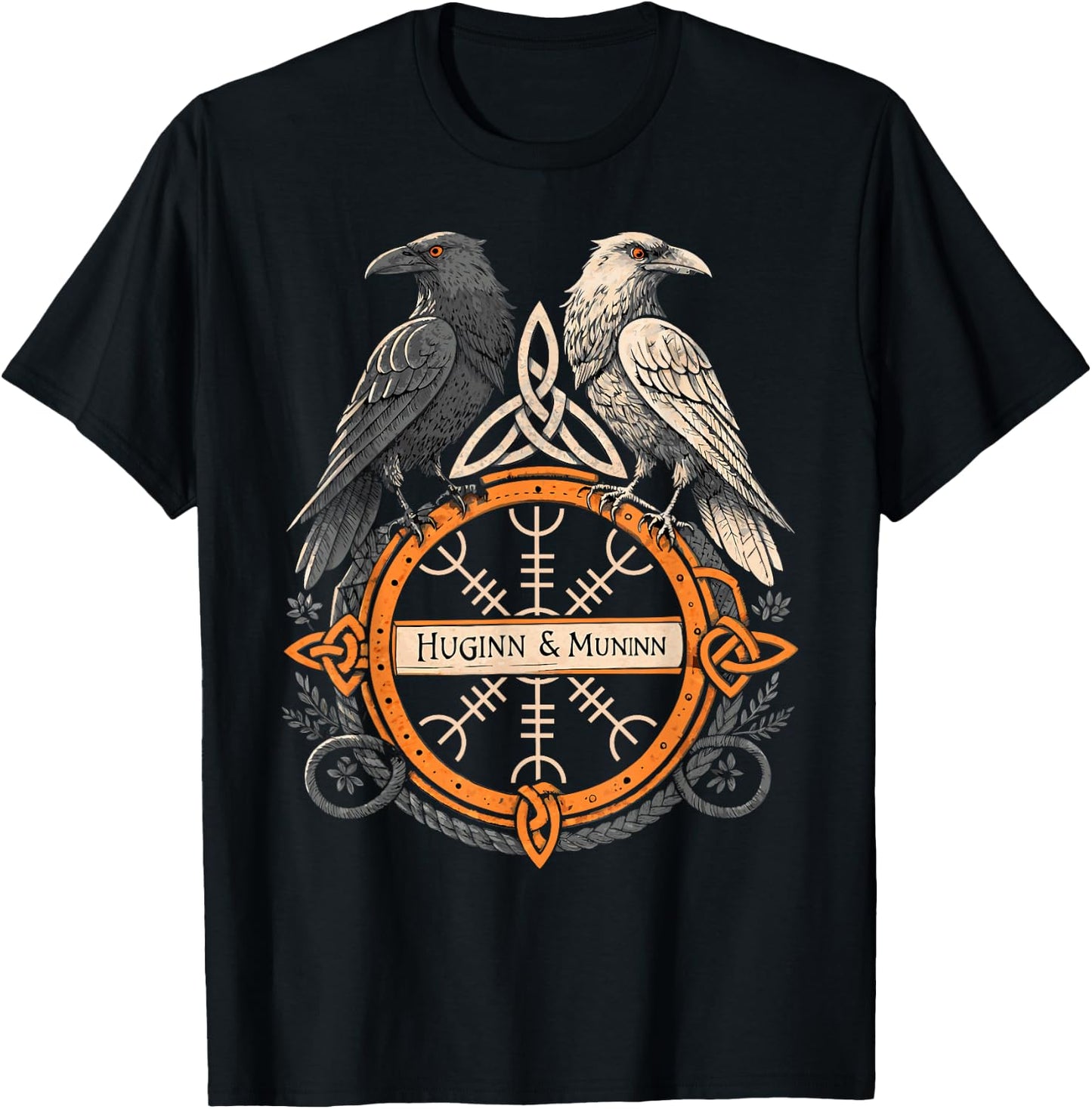 The Helm of Awe Viking Symbol - Huginn & Muninn Norse Raven T-Shirt - T-Shirt | Black