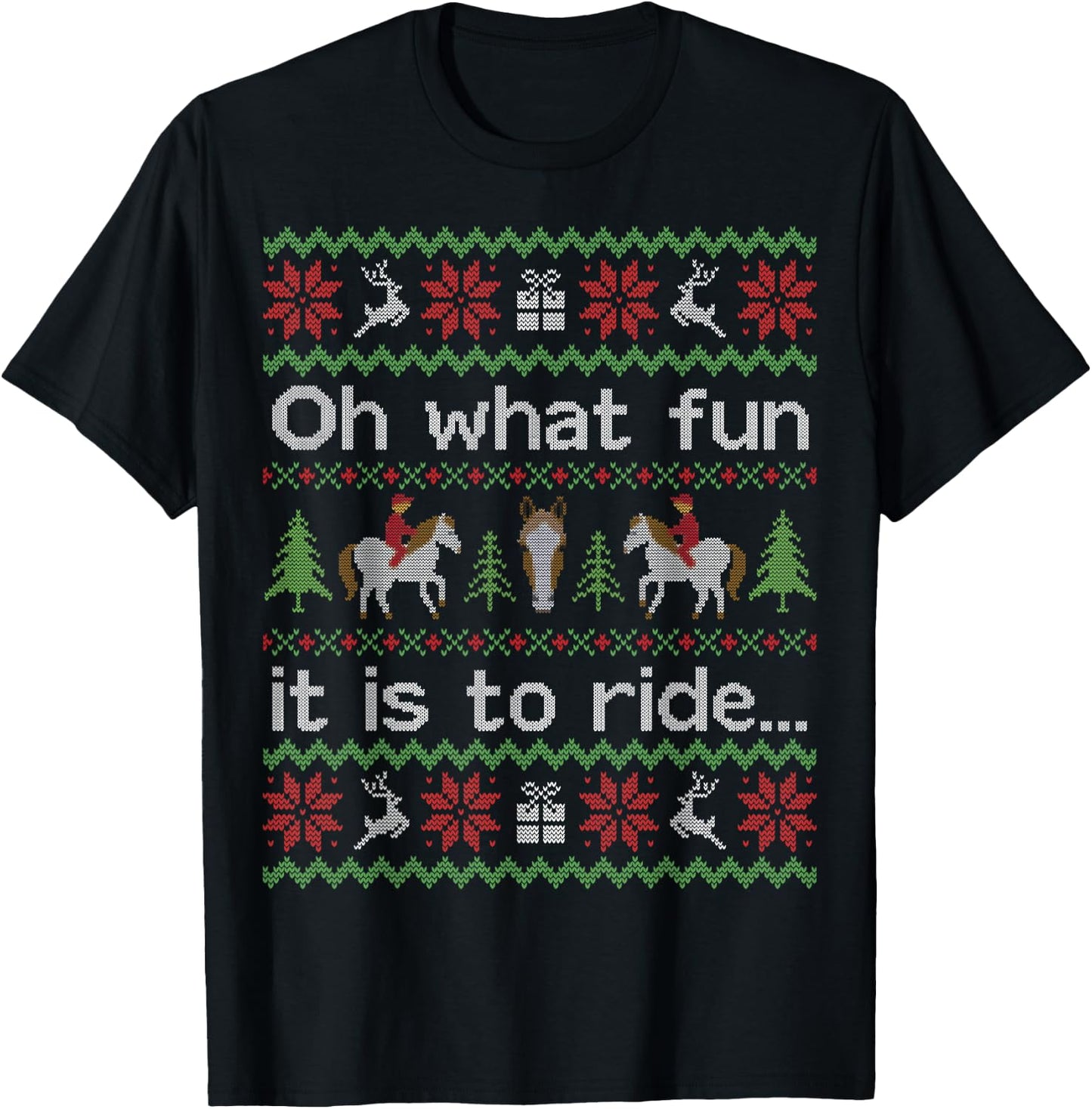 Funny Ugly Sweater Shirt Christmas Horse Rider Riding Gift T-Shirt - T-Shirt | Black